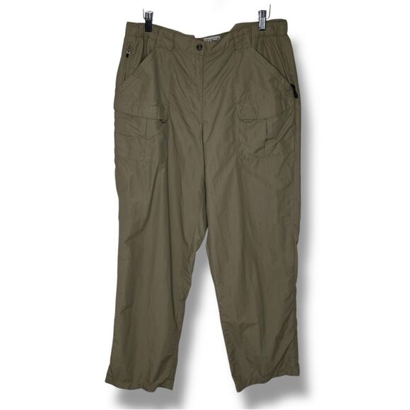 LL Bean Khaki Tan Hiking Pants Cargo Utility Side Elastic Women Size Large Reg - Picture 1 of 14